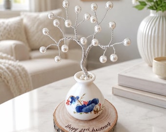 20th Anniversary Gift, China Anniversary Tree, Personalised 20th Wedding Anniversary Gift, Handmade Pearl Tree, Gift for Couple