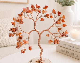 17th Anniversary gift, Personalised Carnelian tree, July Birthstone Gemstone tree, Unique present for couples