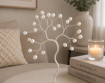 Small Freshwater pearl tree, Personalised pearl anniversary gift, Pearl tree sculpture