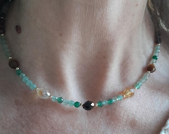 Good luck, Wealth and Abundance necklace, Green Aventurine, Tiger eye, Citrine handmade choker