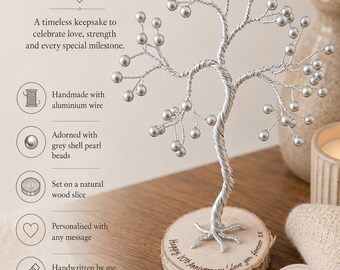 Personalised 10th Anniversary Aluminium Tree, Handmade wire tree ornament, Custom message, 10 Years Wedding gift