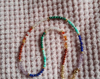 7 chakra's natuurlijke gefacetteerde gouden ketting met kralen, minimalistische kleurrijke choker, turkoois, smaragdgroene kristallen ketting