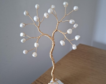 Mini Freshwater pearl tree on white shell, 30th Wedding Anniversary gift for couples