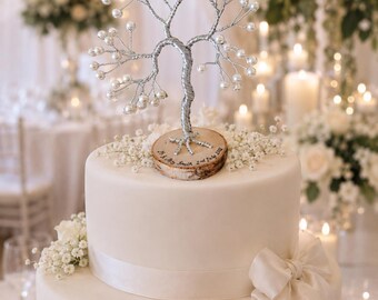 Personalised Wedding cake topper, Pearl tree wedding gift for couple with custom message