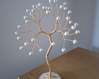 50th Wedding Anniversary gift, Golden Anniversary present, personalised pearl tree on gilt wire
