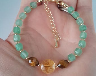 Pulsera de prosperidad y buena suerte, joyería ajustable con cuentas de aventurina verde, ojo de tigre y citrino.