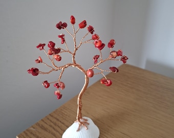 Mini árbol de coral y jade, regalo de 35 aniversario para padres, árbol de alambre con piedras preciosas