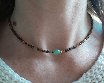 Collar de cuentas de ojo de tigre, gargantilla de aventurina verde, joyería minimalista