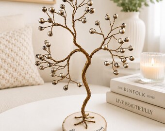 Personalised Bronze Anniversary Keepsake, 8th Wedding Anniversary gift for couples, Handmade wire tree sculpture