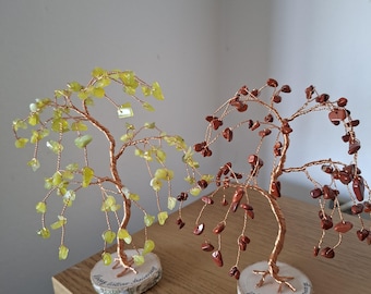 Regalo de aniversario de sauce, regalo de noveno aniversario, árbol de jaspe rojo, árbol de jade oliva, decoración del hogar, arte de alambre, regalo personalizado