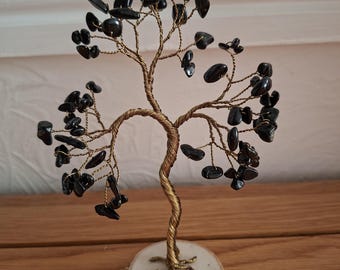 8th Anniversary gift, Bronze anniversary black tourmaline wire tree, personalised October birthstone present