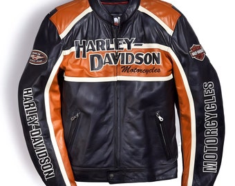 Echtes Leder New Harly Davdson Herren Motorrad Bikerjacke aus schwarzem Leder Herrenweste Harle Lederjacke Vintage Lederjacke