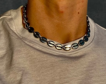 Link chain, curb chain, coffee bean pattern, silver chain vintage style