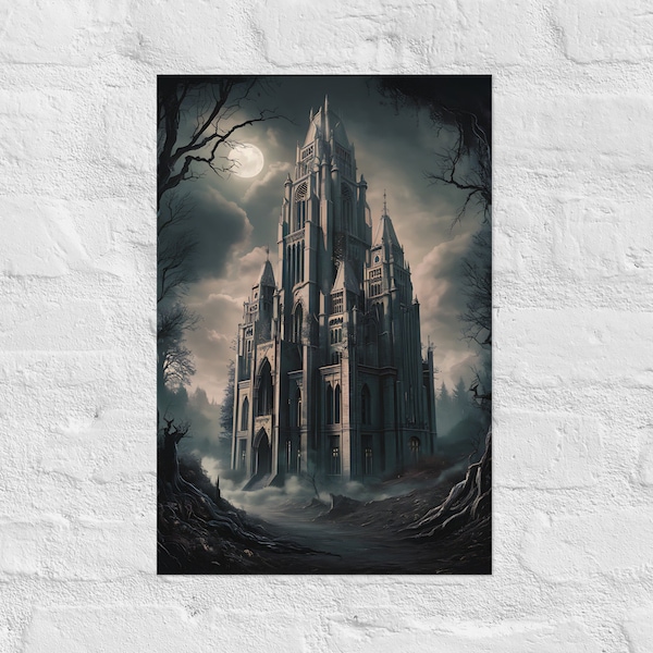 Neo-gothic haunted cathedral, church, Poster, print, dark academic