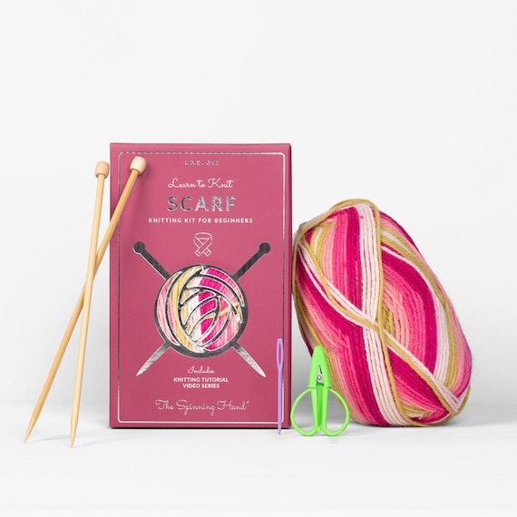 Dragonfruit Learn to Knit Scarf Kit: Washable Wool, Needles, Project Bag