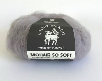 Gray Mohair So Soft - Loopy Mango yarn - color London Fog - merino wool mohair blend - 65 yards per ball - fuzzy mohair yarn - ready to ship