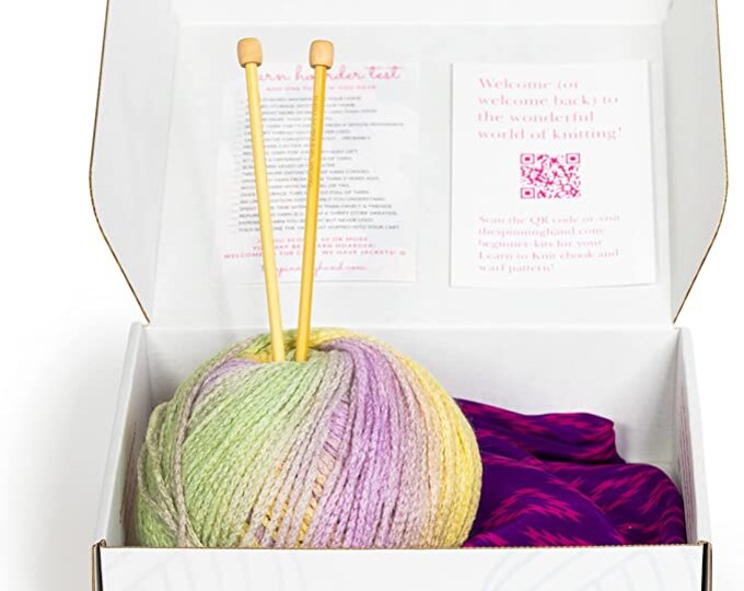 Learn to Knit Kit Beginner Knitting Kit Self Striping Scarf Knit Kit Includes Yarn, Needles