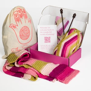 Learn to knit kit - best knitting kit for adults - scarf knitting kit - includes yarn, needles, project bag, video tutorials - ready to ship