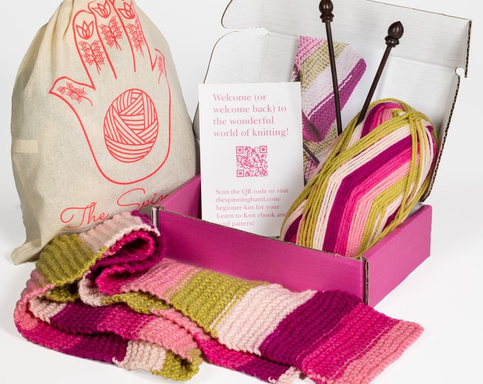 Learn to knit kit - best knitting kit for adults - scarf knitting kit - includes yarn, needles, project bag, video tutorials - ready to ship