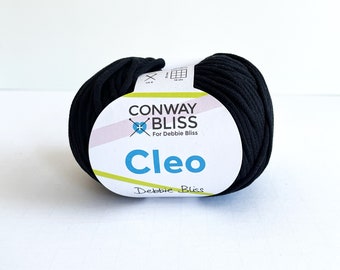 Black Cleo yarn - color 1 Pitch Black - Conway and Bliss - 98 yards per skein - Aran weight yarn - cotton nylon blend yarn - ready to ship