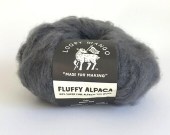 Charcoal Loopy Mango Fluffy Alpaca - super bulky yarn - Night Out - alpaca wool blend - 49 yards per ball - fuzzy alpaca - ready to ship