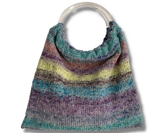 Rainbow Market Bag knitting kit - Faux Tortoiseshell or Cool Pastels - includes yarn, handles, magnetic snap, pattern - ready to ship