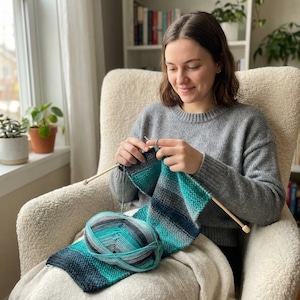 Knitting Kit for Beginners: Nebula Wool Scarf, Bamboo Needles, Video Lessons