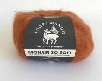 Auburn Mohair So Soft - Loopy Mango yarn - color Autumn Leaves - merino wool mohair blend - 65 yards ea. - fuzzy mohair yarn - ready to ship