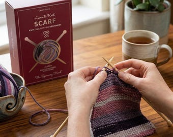 Breipakket voor beginners: wollen sjaal, bamboenaalden, videolessen (verse vijgen)