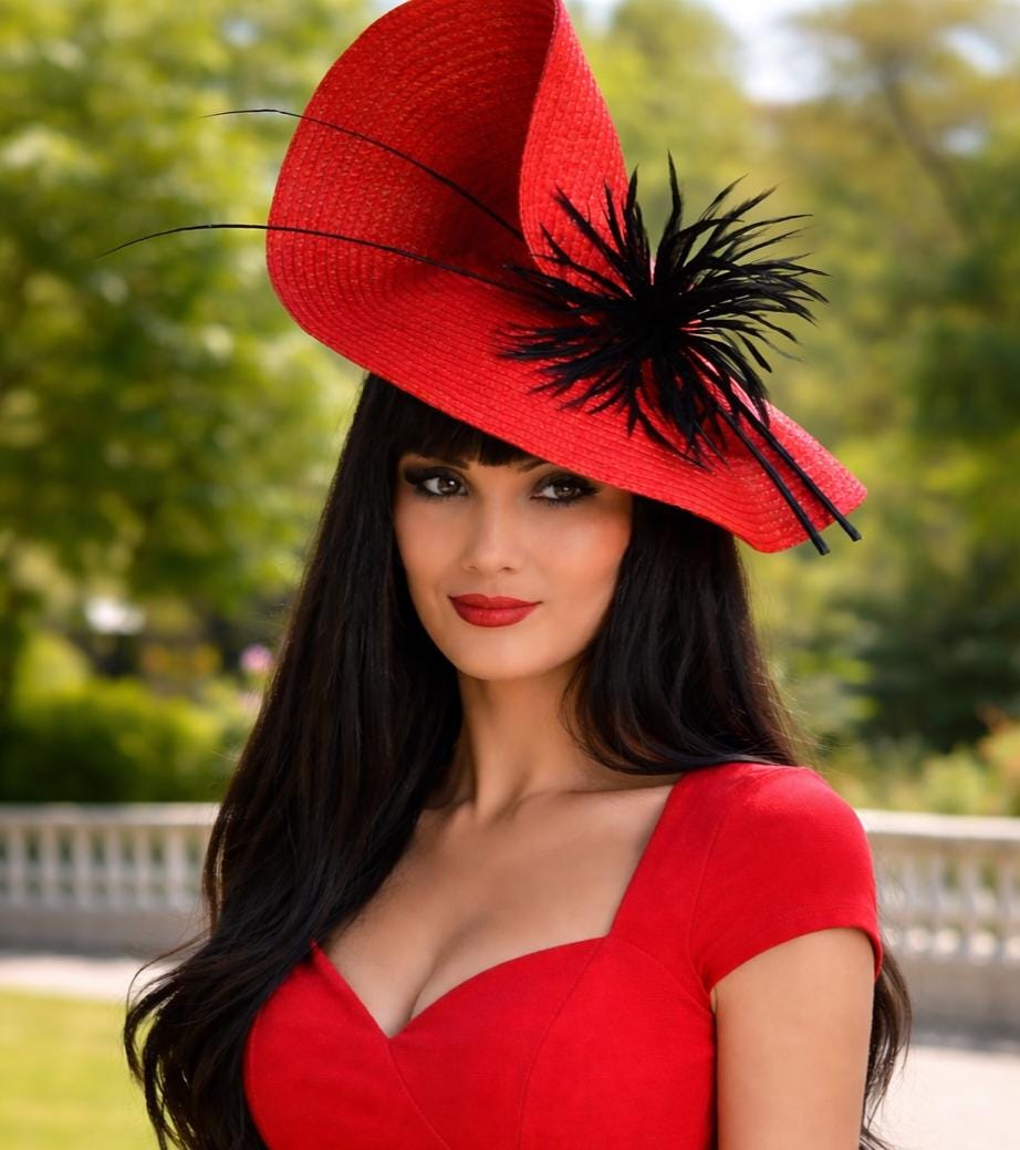 red dress black fascinator Black and Red Fascinator