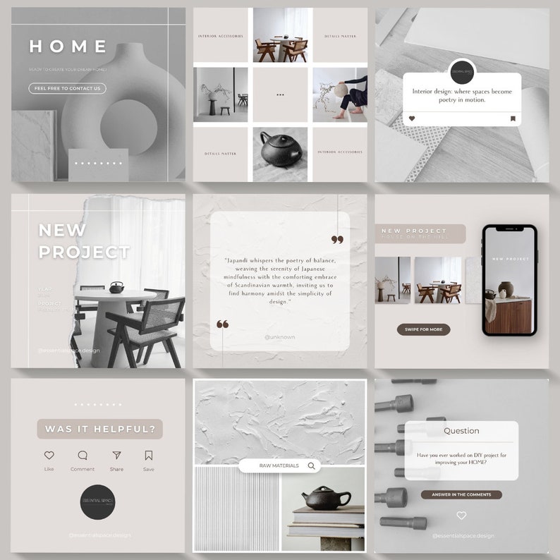 Interior Design Instagram Post Templates | Canva Designs (PDF) - Etsy