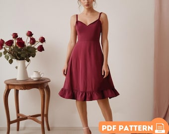 Ruffle Hem Midi Dress Sewing Pattern: DIY Spaghetti Strap Template (Digital Download)