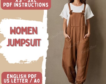 Overall Jumpsuit Pattern, Loose Pants Pattern, Overalls Pattern, Pattern Women Jumpsuit, PDF Pattern, Linen Jumpsuit Sewing Pattern