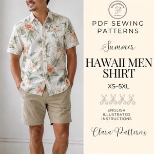 Men's Hawaiian Shirt Sewing Pattern, Camp Collar Button Up PDF