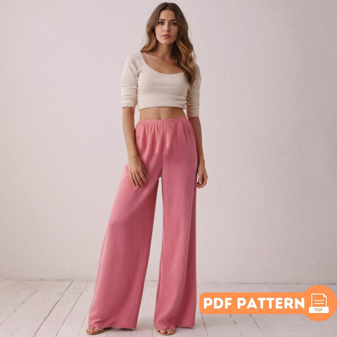 Wide Leg Lounge Pants Sewing Pattern: High Waist Trousers (PDF Pattern ...