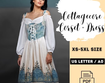 Cottagecore Schnittmuster Kleid und Korsett: Renaissance, Fee, Elfe (PDF-Muster)