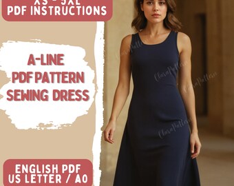A-Line Midi Dress Sewing Pattern: Sleeveless Summer Dress (PDF)