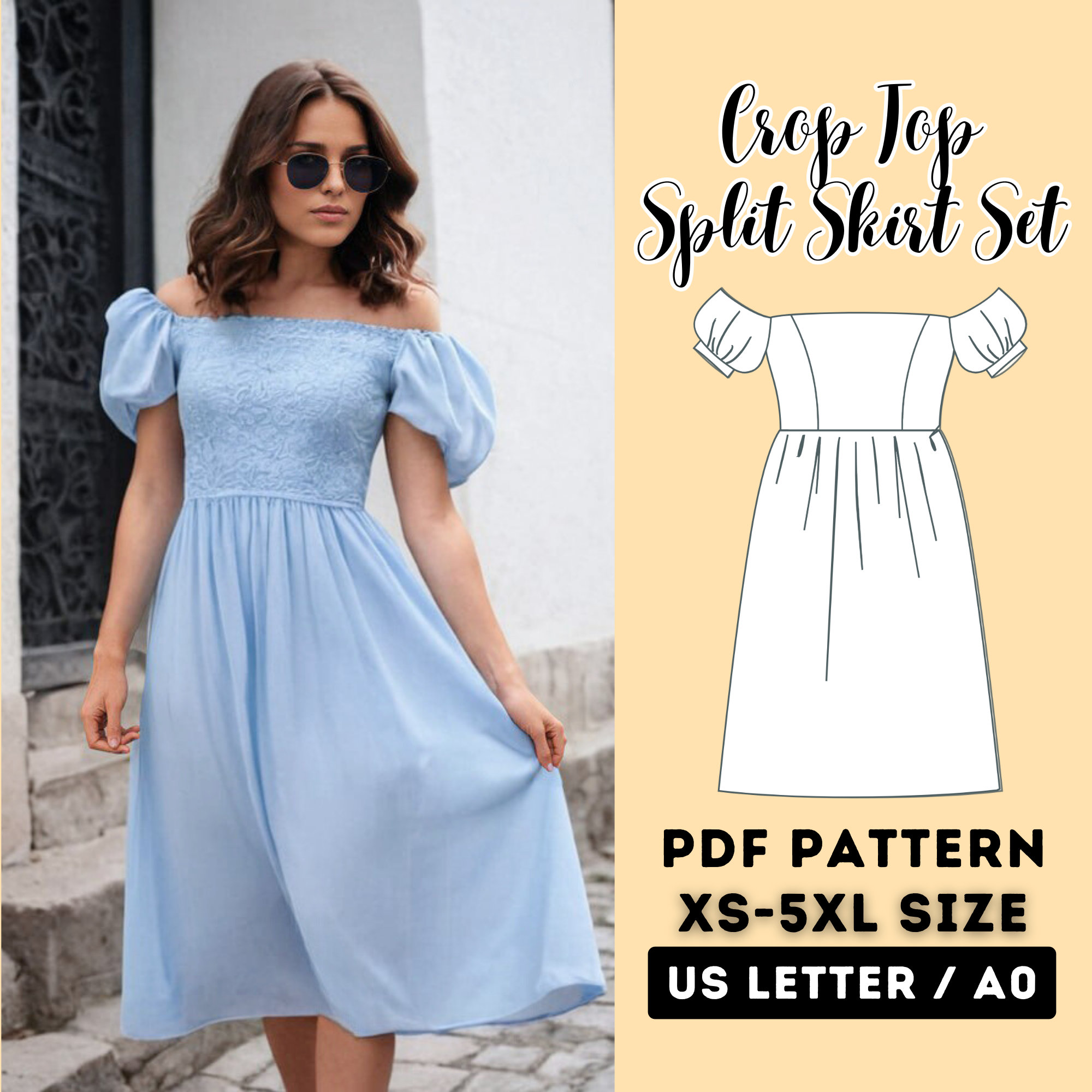 Off-shoulder Lace Bodice Midi Dress Sewing Pattern (PDF Pattern) - Etsy