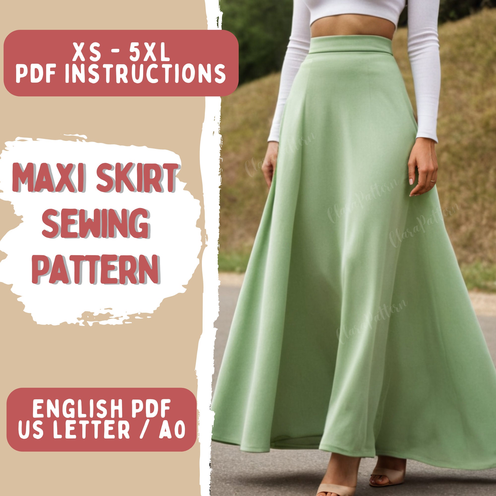 Maxi Skirt Sewing Pattern Circle Long Skirt Pattern Satin