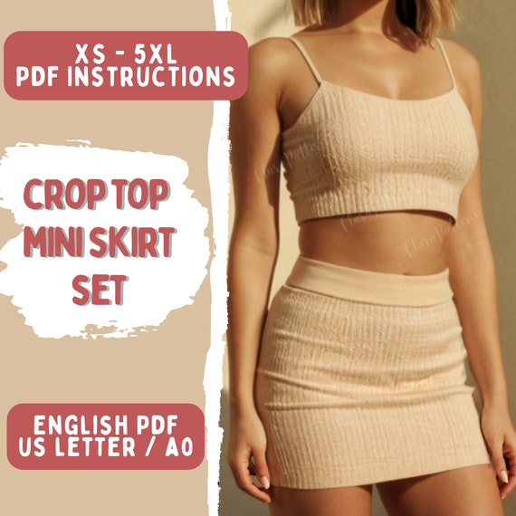 Casual crop top and skirt set discount
