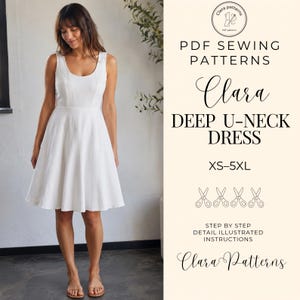 Dress Sewing Pattern, Deep U-Neck Summer Dress PDF XS-5XL