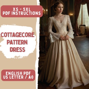 Cottagecore Dress Sewing Pattern: Renaissance Flared Sleeve (XS-5XL) (PDF Pattern)