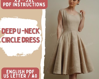 Linen Dress Sewing Pattern Pockets Full Circle Dress Pattern Summer Dress Pattern, Boho Dress, XS-5XL