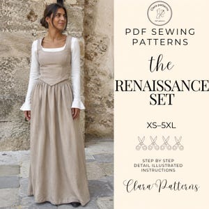 Renaissance Kostüm Schnittmuster Schürze: Weste, Top, Rock, XS-5XL