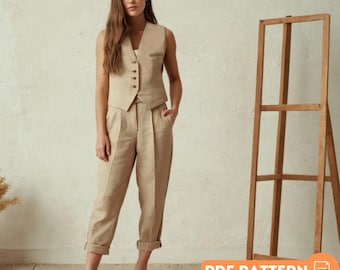 Linen Vest and Trousers Sewing Pattern: Tailored Two-Piece Suit (PDF Pattern)