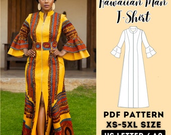 African Dress Sewing Pattern Ruffle Sleeve Dress Pattern, Front Zipper Dress Pattern, Traditional Tribe Dress Pattern, Wedding Maxi Dress