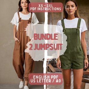 Bundle 2 jumpsuit, Set Overall and Jumpsuit Pattern, Harem Pants, Linen Jumpsuit, XS-5XL, Playsuit Pattern, Women Romper