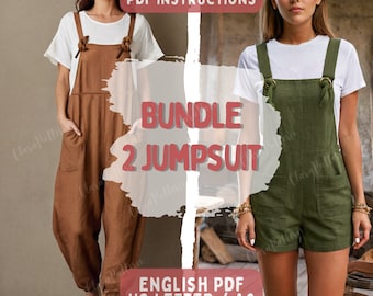 Bundle 2 jumpsuit, Set Overall and Jumpsuit Pattern, Harem Pants, Linen Jumpsuit, XS-5XL, Playsuit Pattern, Women Romper