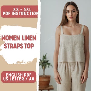 Tank Top Schnittmuster | Leinen Straps Top Muster binden | Bluse Top Anfänger Schnittmuster | Lockeres Top mit Loungewear Muster