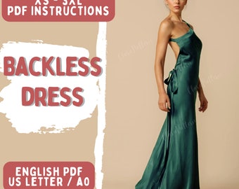 Open Back Prom Dress Sewing Pattern: One Shoulder Maxi Slip (Digital Pattern)